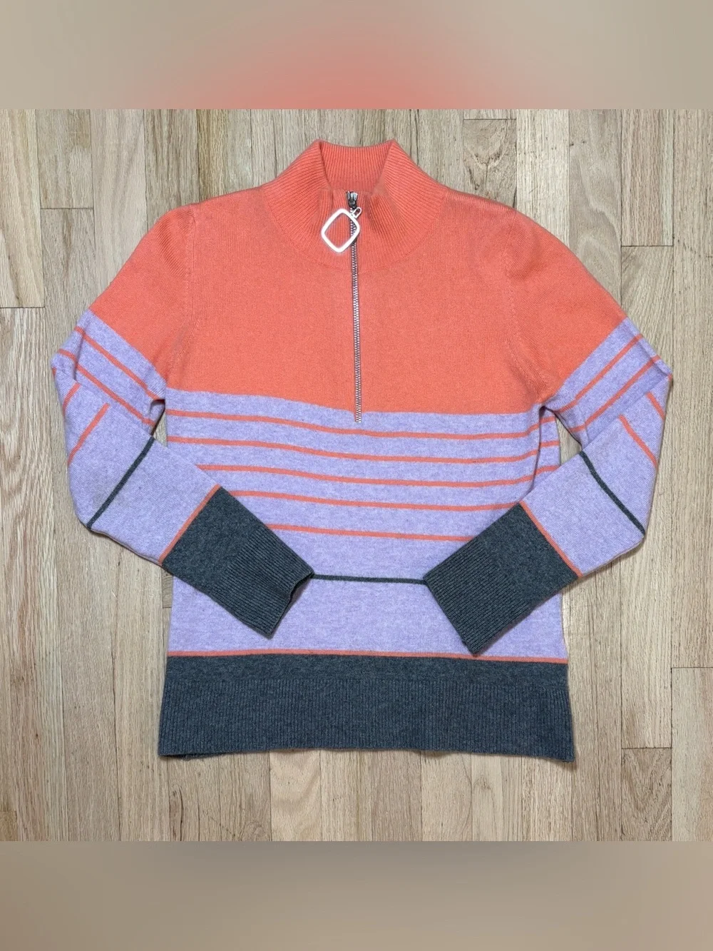 Diane Snyder 100% Cashmere Colorblock Striped Quarter-Zip Sweater Size Medium M